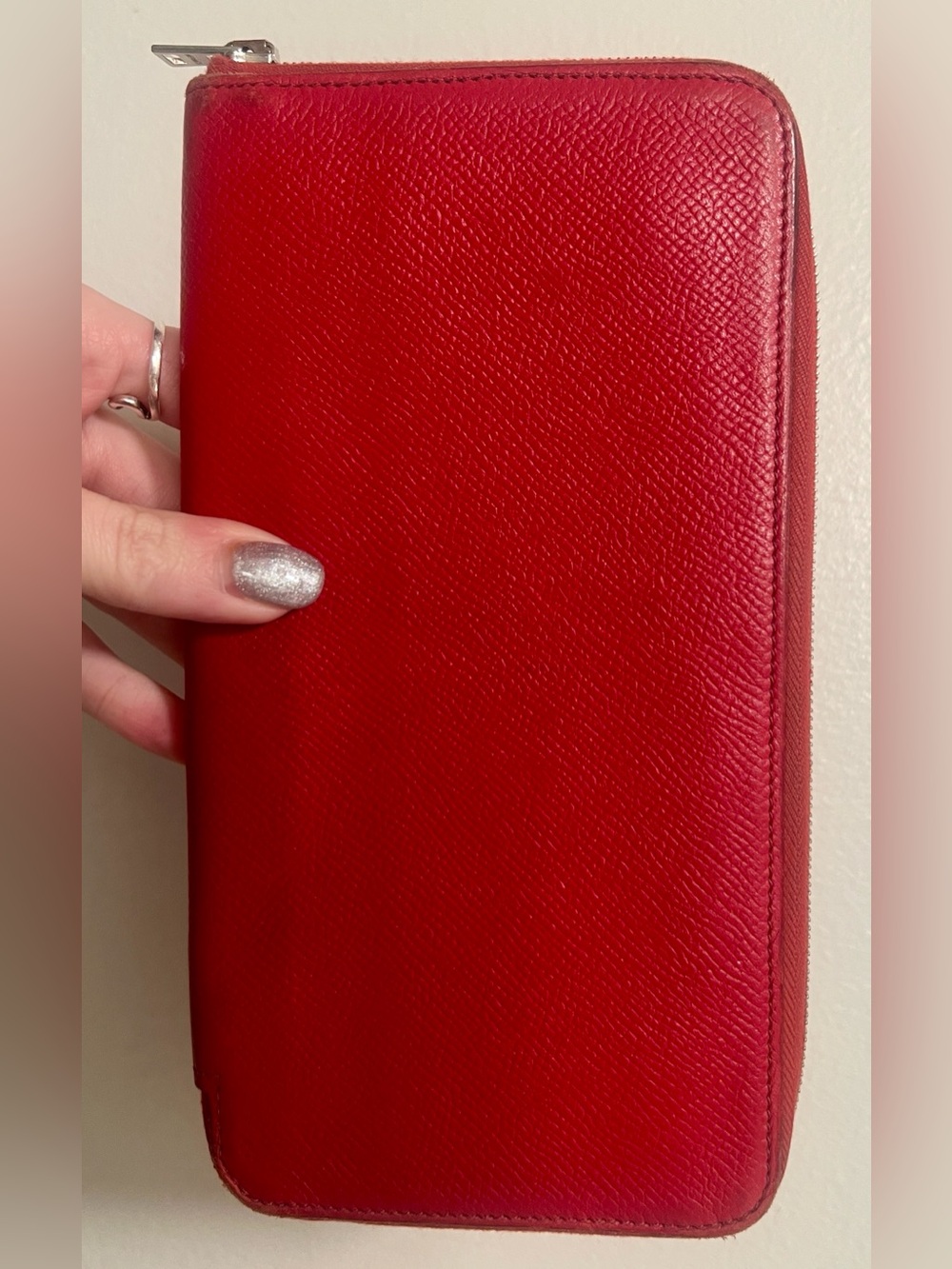 HERMES Red Long Zippy Leather Wallet